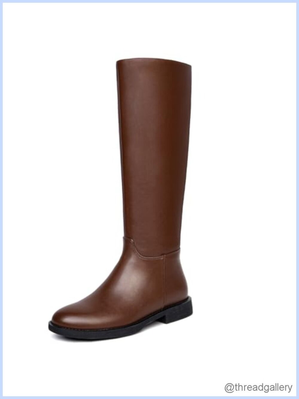Faux Leather Knee High Boots Flat Round Toe Low Heel Tall Riding Boots
